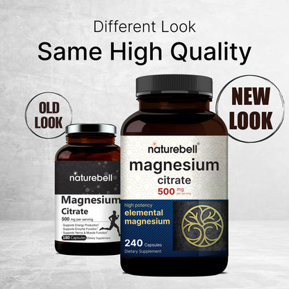 2 Pack Magnesium Citrate 500mg, 480 Capsules | High Purity Elemental Form NatureBellBuy Supplements Australia