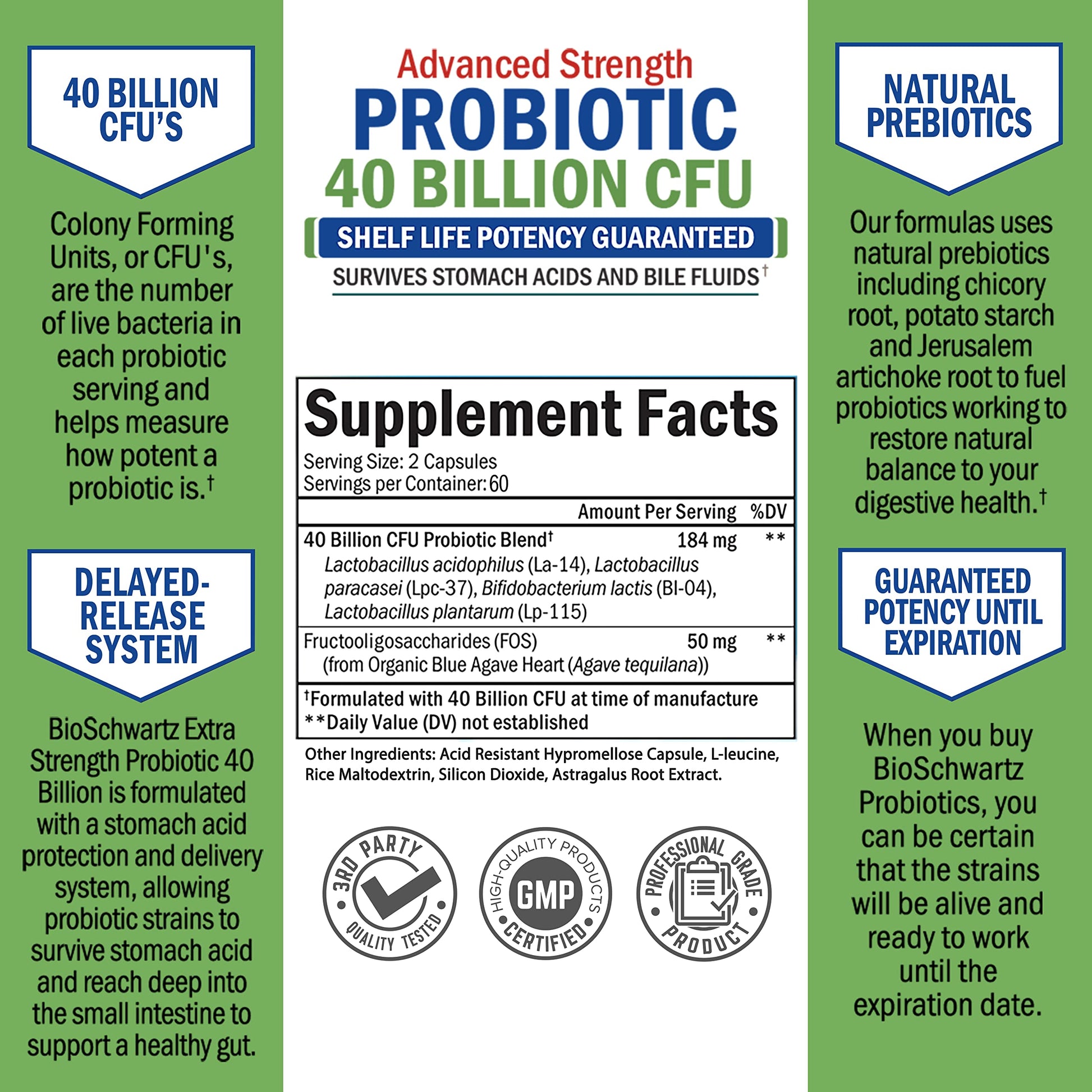 Daily Probiotic Supplement 40 Billion CFU - Gut Health Complex with Astragalus BioSchwartzBuy Supplements Australia