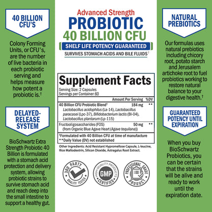 Daily Probiotic Supplement 40 Billion CFU - Gut Health Complex with Astragalus BioSchwartzBuy Supplements Australia