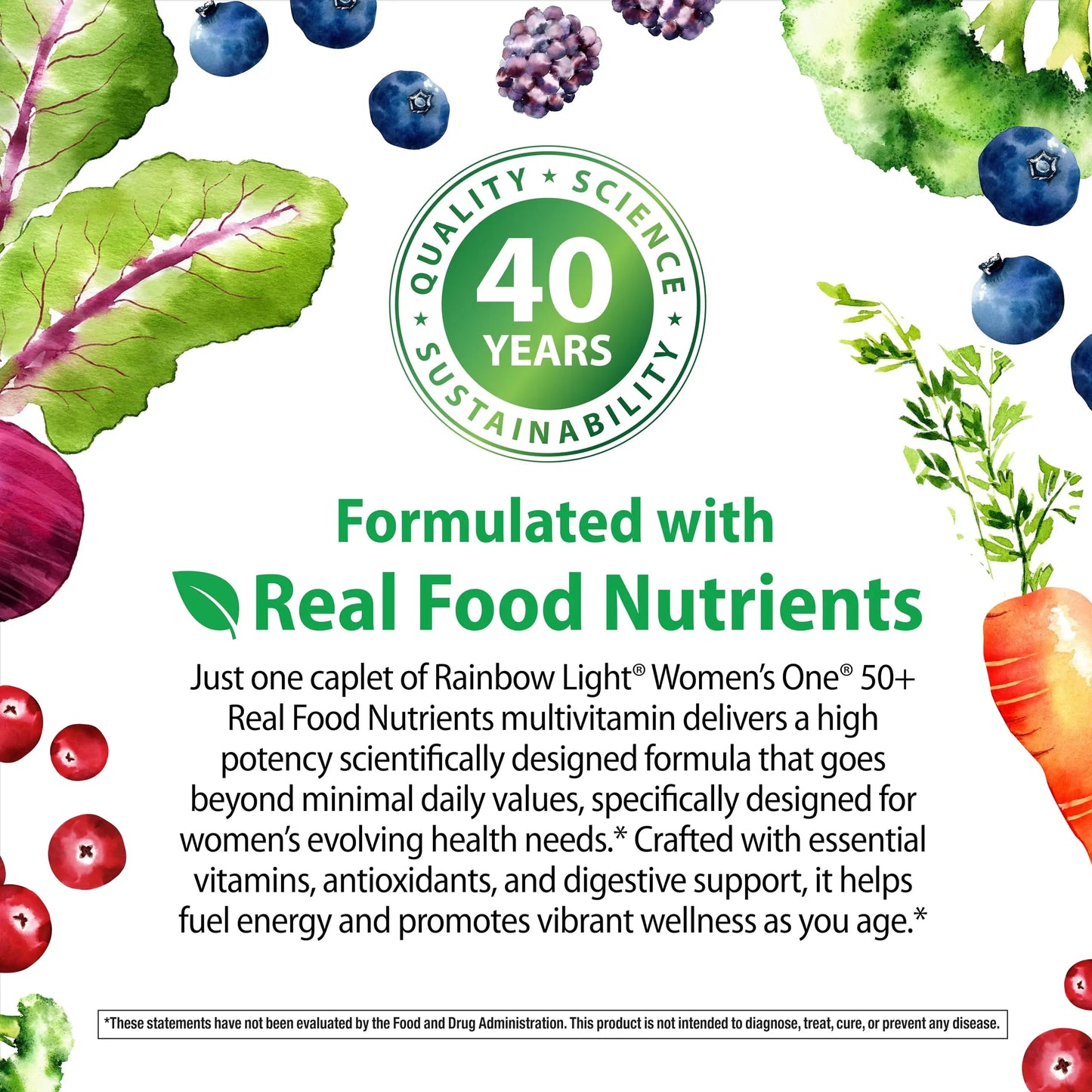 Rainbow Light Womens One + Multivitamin 50 Plus | 90 Caplets | Supports Menopause | Real Food Nutrients, Digestive Enzymes & Probiotics Rainbow LightBuy Supplements Australia