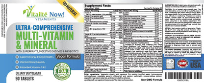 Vegan Whole Food Multivitamin & Mineral - Vitamins A B1 B2 B6 B12 C D3 E & 110 Super Foods, Herbs, Greens & Reds Vitalité Now!Buy Supplements Australia
