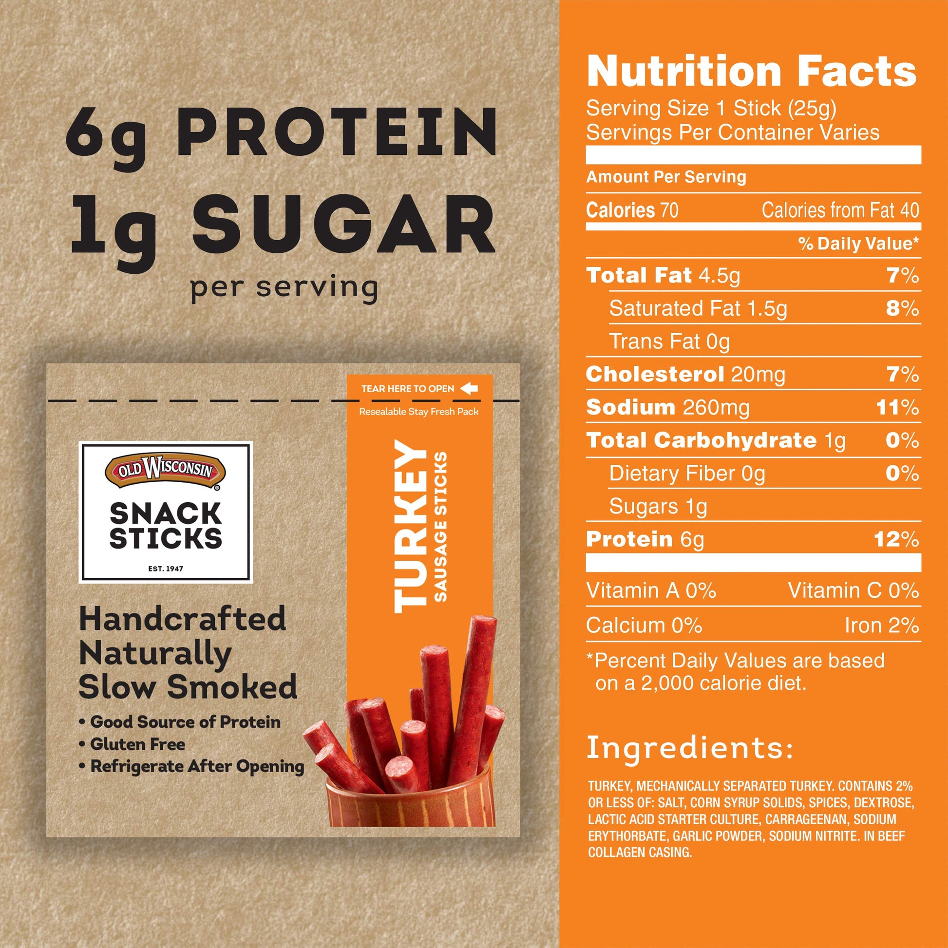 Old Wisconsin Turkey Sausage Snack Sticks, Naturally Smoked, Ready to Eat, High Protein Old WisconsinBuy Supplements Australia