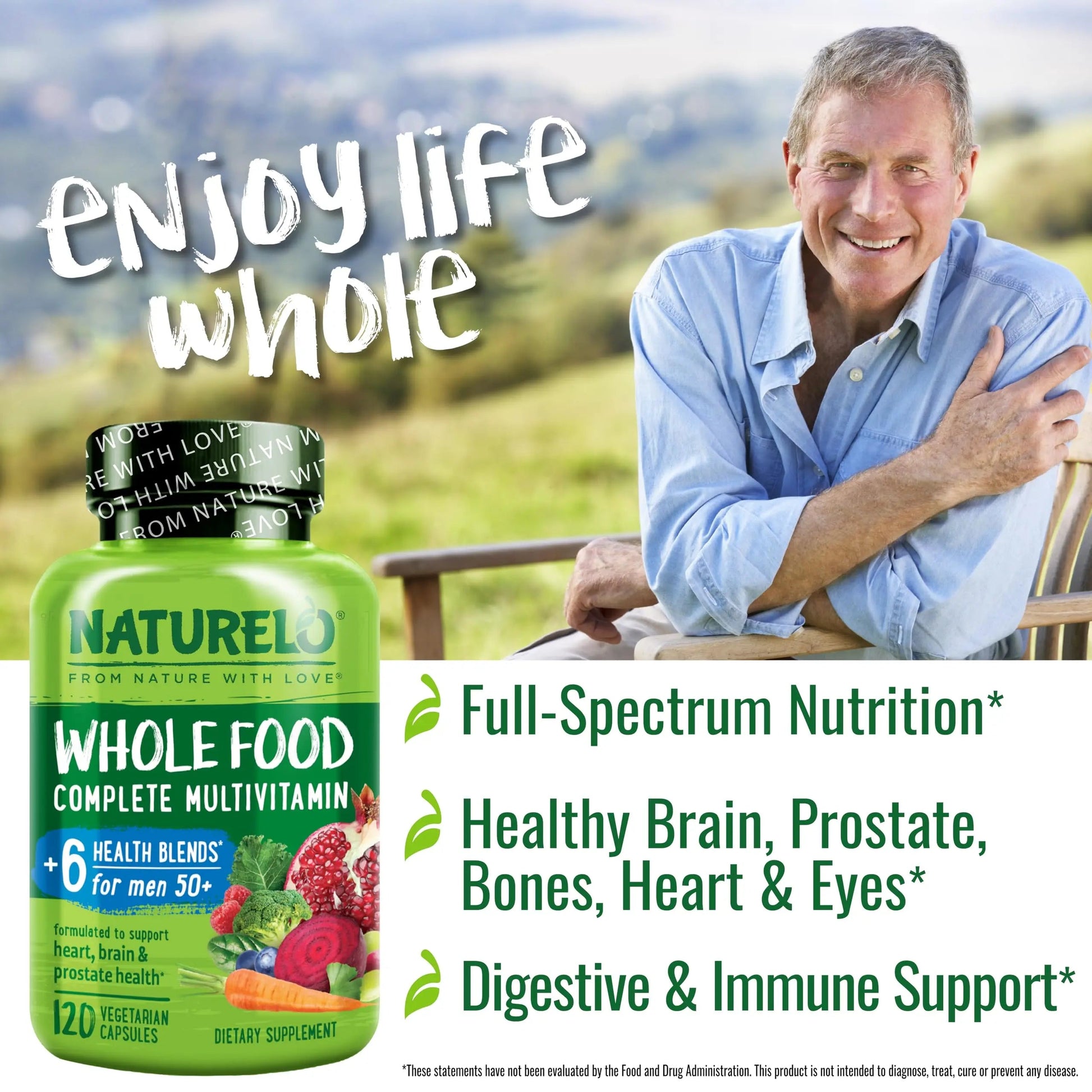 NATURELO Whole Food Multivitamin for Men 50+ - with Vitamins, Minerals, Organic Herbal Extracts - Vegan Vegetarian NATURELOBuy Supplements Australia