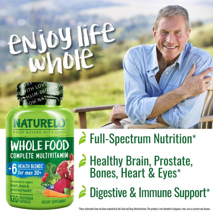 NATURELO Whole Food Multivitamin for Men 50+ - with Vitamins, Minerals, Organic Herbal Extracts - Vegan Vegetarian NATURELOBuy Supplements Australia