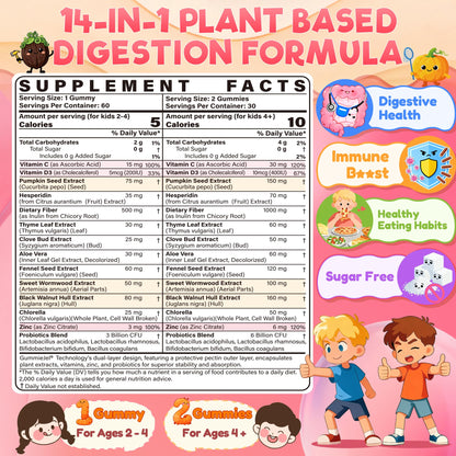 Toddler 2-4 & Kids 4+ Para Clean Gut Health Gummies w/Black Walnut, Wormwood, Clove, Pumpkin Seeds, Vitamin C, D3, Zinc, Digestive Supplement for Natural Gut Cleanse, Kids Immune Support (60cts) EnvyCureBuy Supplements Australia