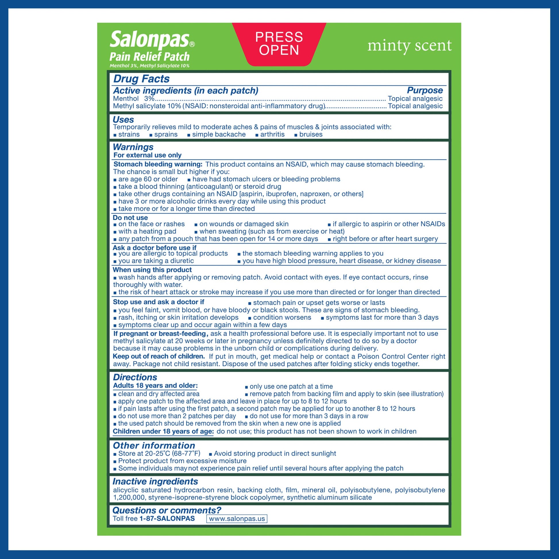 Salonpas Pain Relief Patch, 20 Count (Pack of 1), Up to 12 Hours Temporary Relief of Mild to Moderate Pain, Backache, Sore Muscle, Sprains, Bruises SalonpasBuy Supplements Australia
