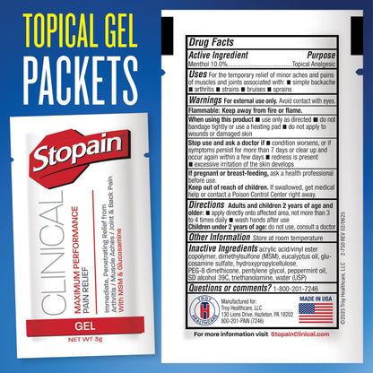 Stopain Pain Relief Clinical Gel Packets, Made in USA, Maximum Performance Pain Relief with 10% Menthol Plus Glucosamine for Muscle Aches, Joint Pain, and Arthritis (100 Pack) StopainBuy Supplements Australia