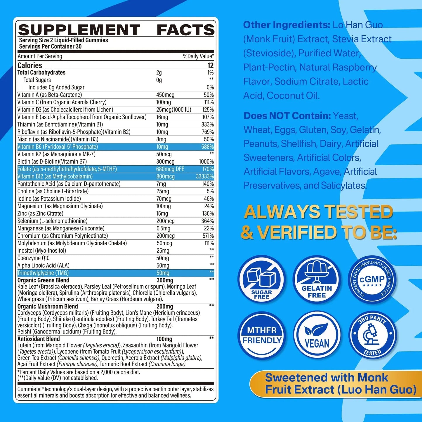 Methylated Multivitamin for Men & Women Gummies + Greens & Mushroom Blend, Methylfolate & B12, TMG, Choline LILICAREBuy Supplements Australia