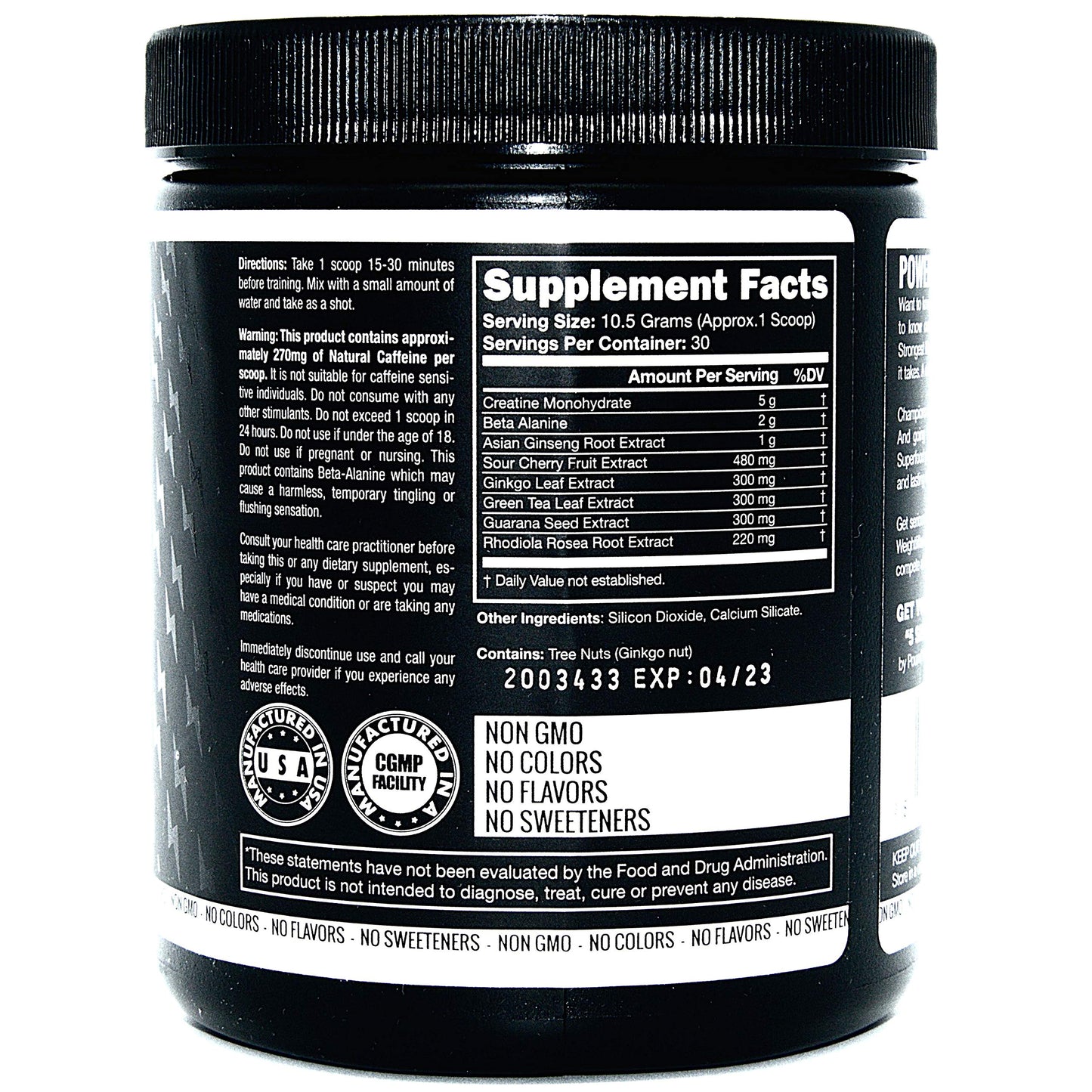 Pre Workout, Best All Natural PreWorkout Supplement. Pure Power, Healthy Pump, Clean, Keto Vegan, Paleo, No Sugar Pre Work Out Powder for Men & Women, Strength & Energy - 315g Unflavored