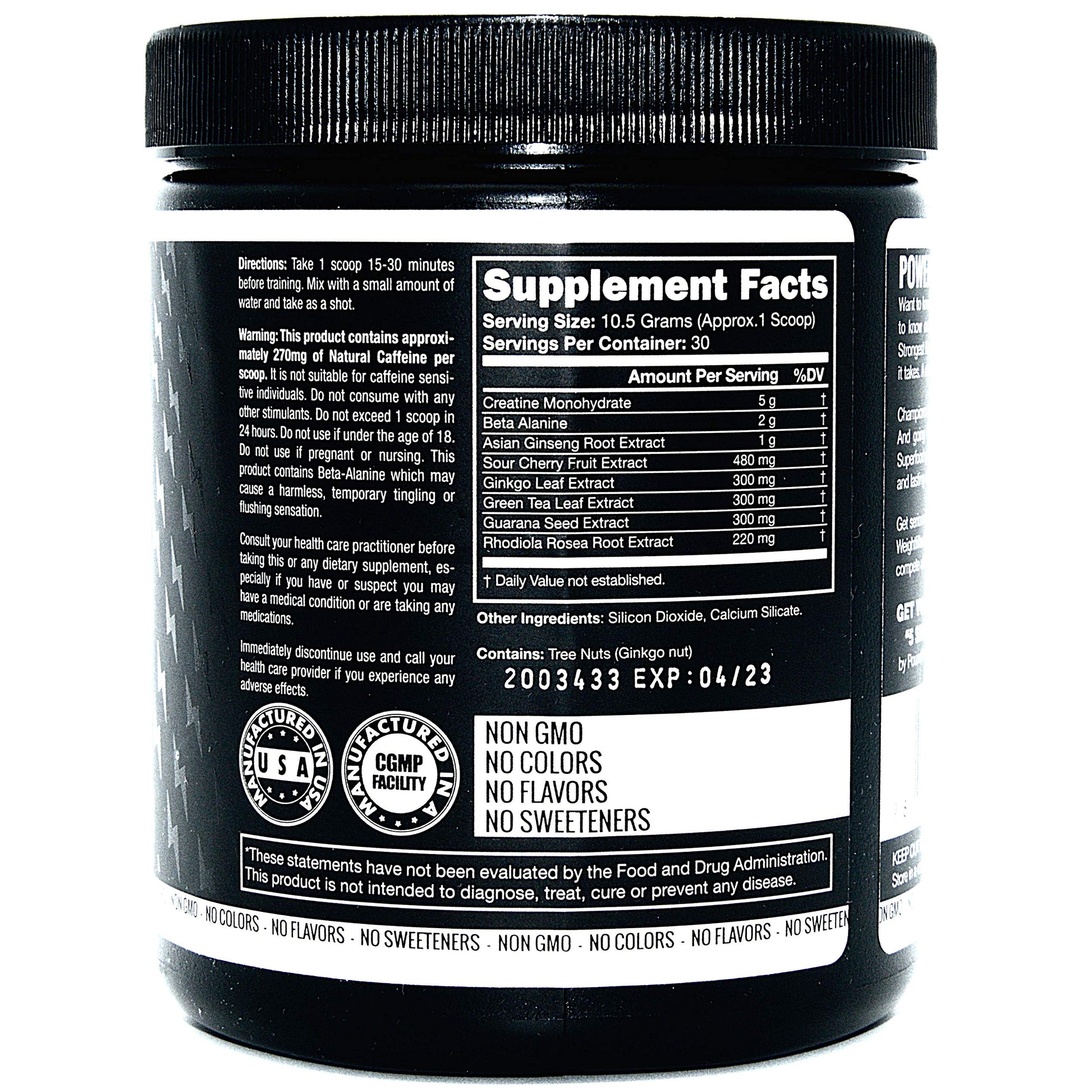 Pre Workout, Best All Natural PreWorkout Supplement. Pure Power, Healthy Pump, Clean, Keto Vegan, Paleo, No Sugar Pre Work Out Powder for Men & Women, Strength & Energy - 315g Unflavored