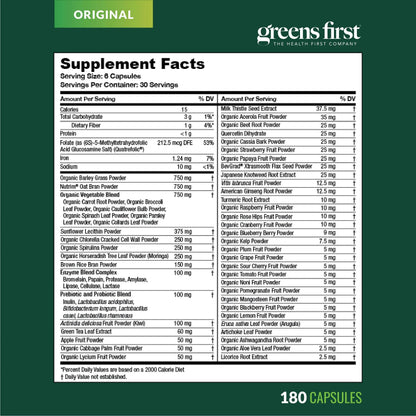 Greens First Phytonutrient Capsules - 49 Antioxidant-Rich Superfoods with Organic Fruits & Veggies, Prebiotics, Probiotics Greens FirstBuy Supplements Australia