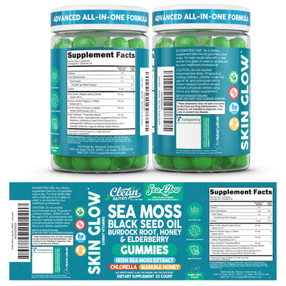 Clean Nutra Sea Moss Gummies Black Seed Oil Chlorella Ashwagandha Root Hair Growth Skin Glow Irish Sea Moss Elderberry Burdock Manuka Honey Trace Minerals Detox 60 Gummy Vitamins Sea Glow Supplement Clean NutraceuticalsBuy Supplements Australia
