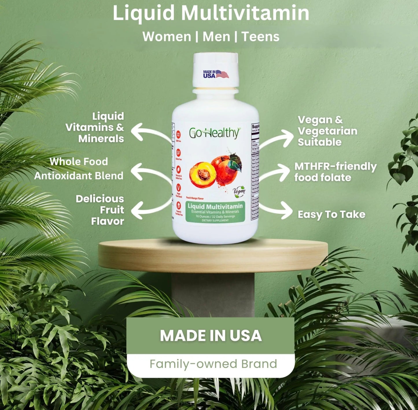 Go Healthy Liquid Vitamins for Women, Men, Teens | Vegan Vitamin & Mineral | High Absorption | Premium Liquid Multivitamin | Go Healthy Natural