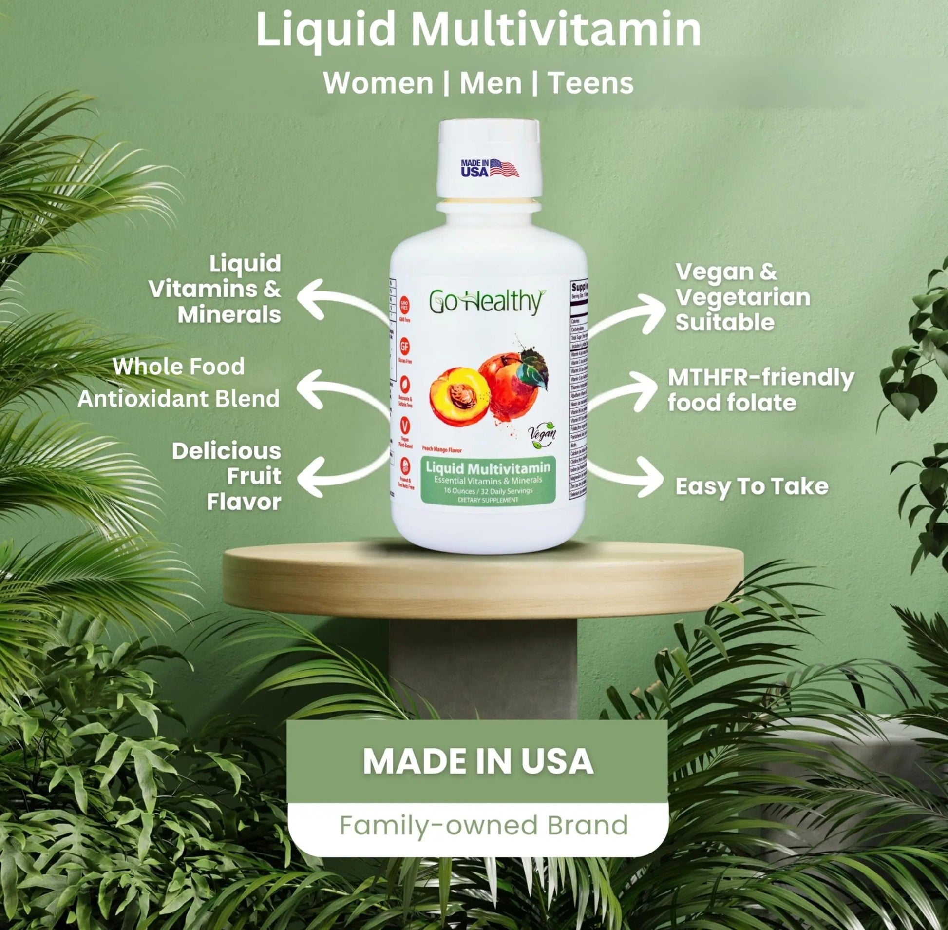 Go Healthy Liquid Vitamins for Women, Men, Teens | Vegan Vitamin & Mineral | High Absorption | Premium Liquid Multivitamin | Go Healthy Natural