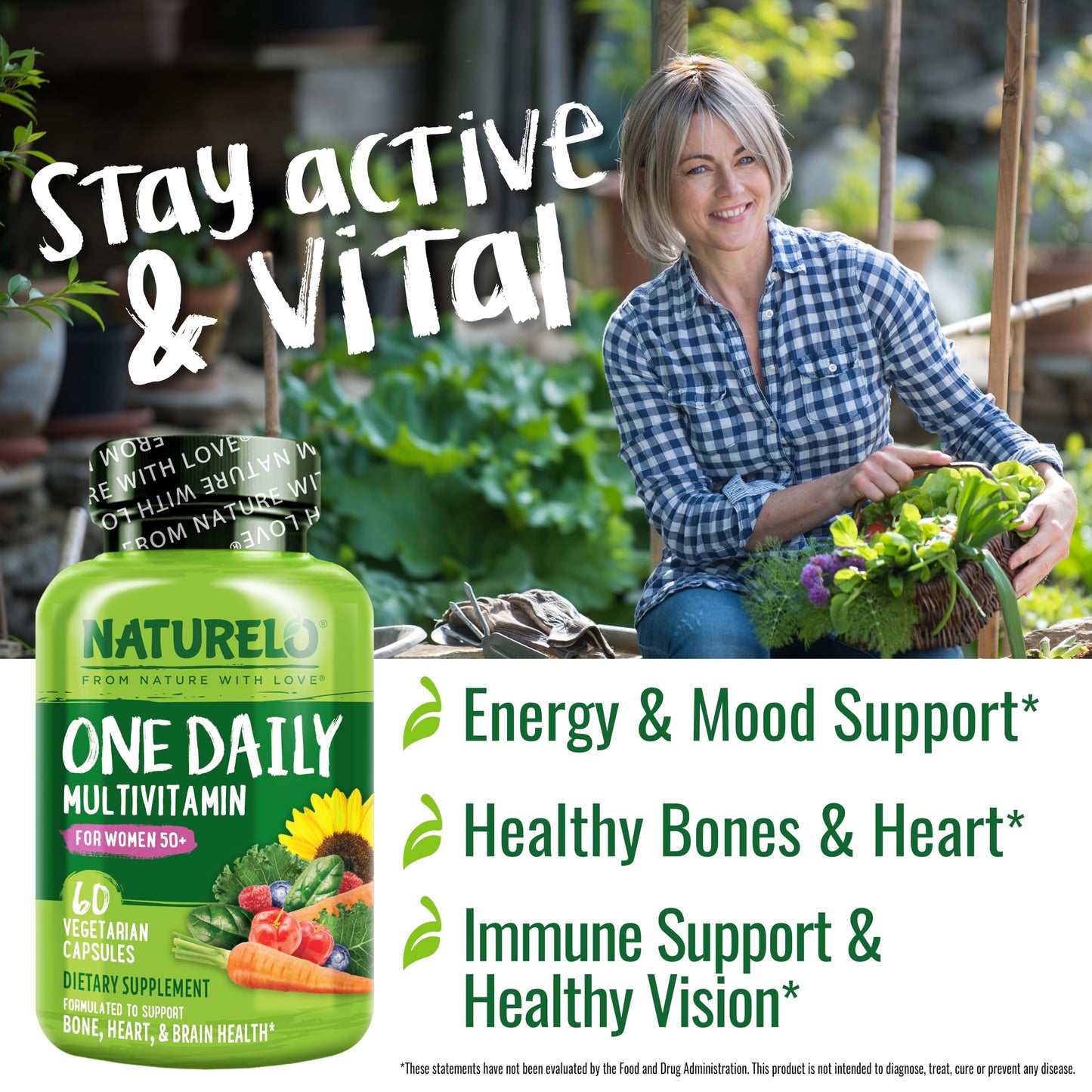 NATURELO One Daily Multivitamin for Women 50+ (Iron Free) - Menopause Support for Women Over 50 - Whole Food Supplement