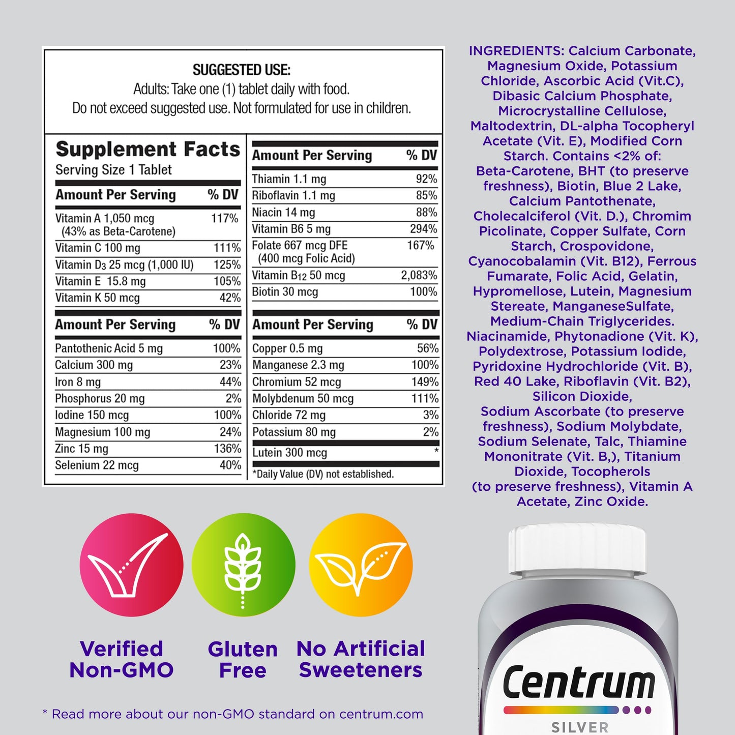Centrum Silver Women's Multivitamin for Women 50 Plus, Multivitamin/Multimineral Supplement with Vitamin D3, B Vitamins, Non-GMO Ingredients CentrumBuy Supplements Australia