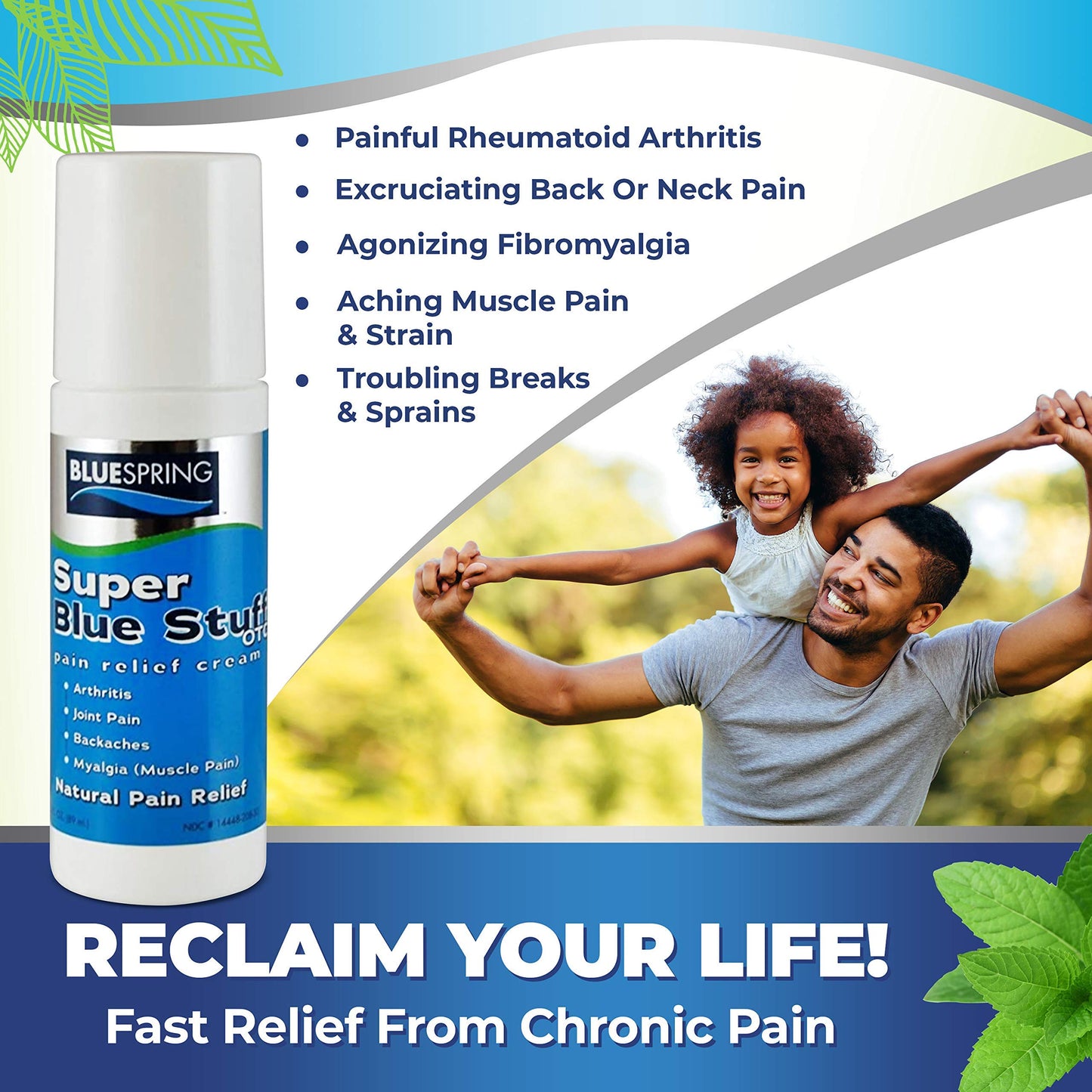 Super Blue Stuff Natural Pain Relief roll on with Emu Oil by BlueSpring- Pain relief rub Anti Inflammatory Analgesic Cream for Back, Knee, Joint, Muscle, Arthritis, and neck Pain Relief- 3 Oz roll-on. Emu TherapyBuy Supplements Australia