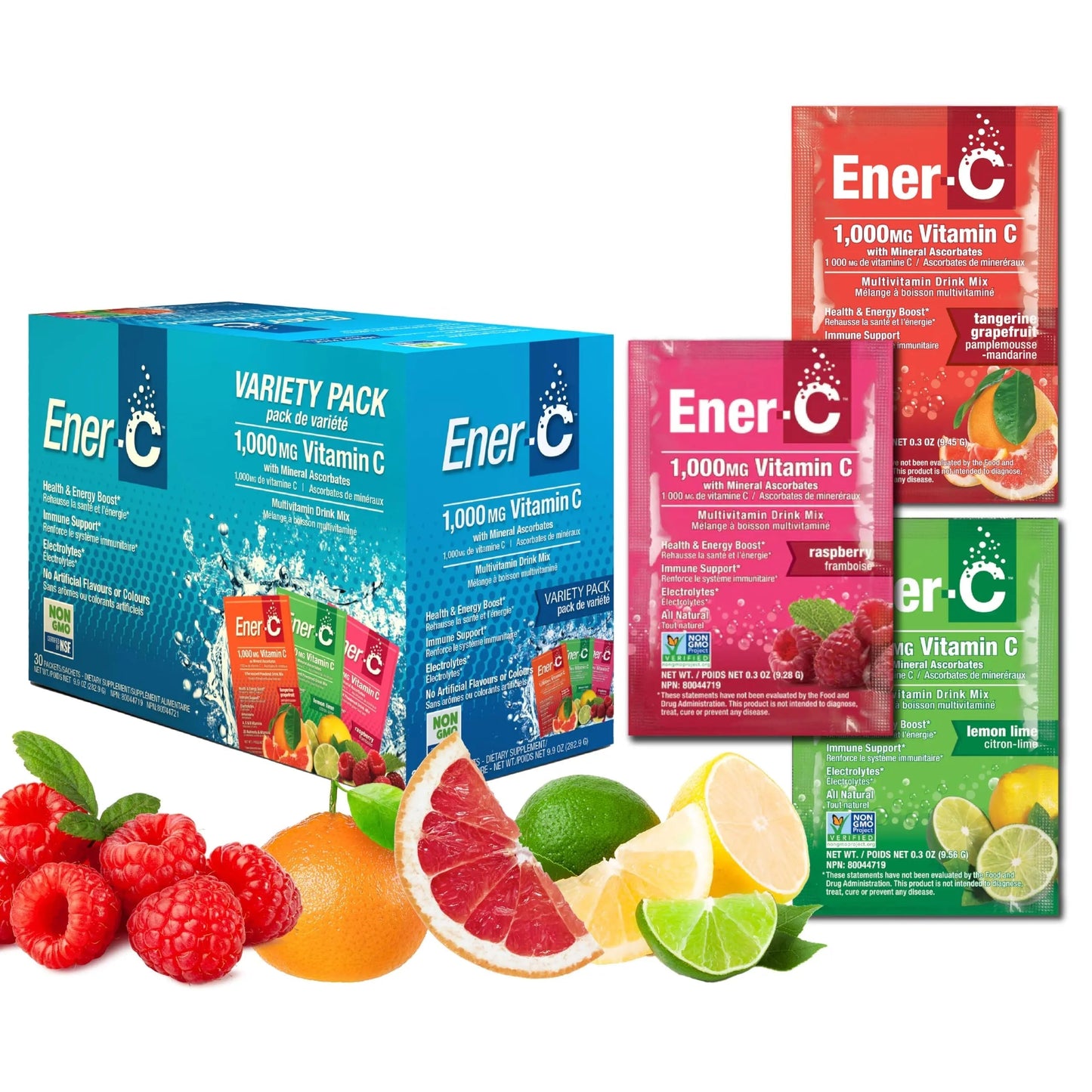 Ener-C Variety Pack Multivitamin Drink Mix Powder Vitamin C 1000mg & Electrolytes with Real Fruit Juice Natural Energy & Immune Support for Women & Men Ener-C