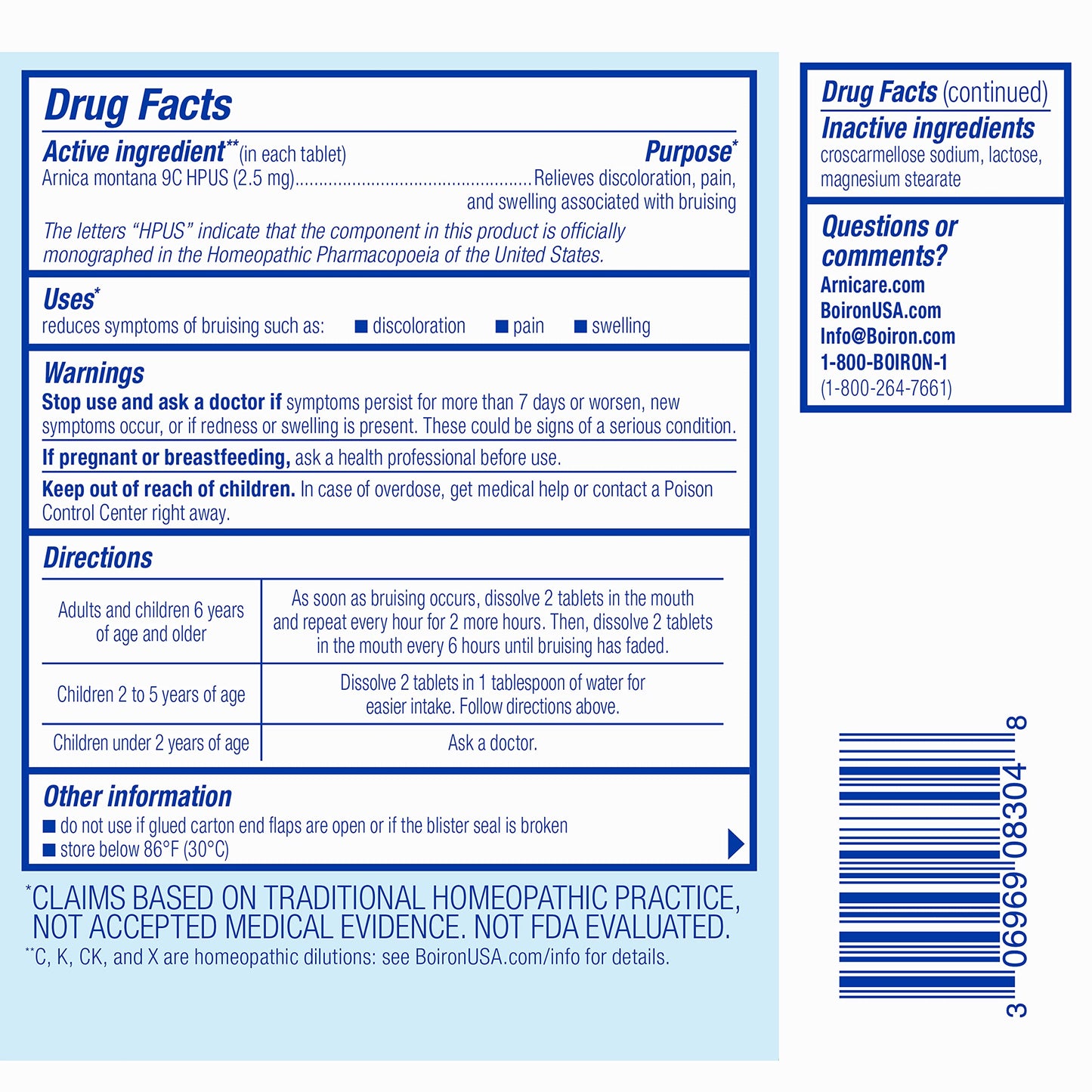 Boiron Arnicare Bruise for Relief of Pain or Swelling from Injuries, and Discoloration of Bruises - 60 Tablets BoironBuy Supplements Australia