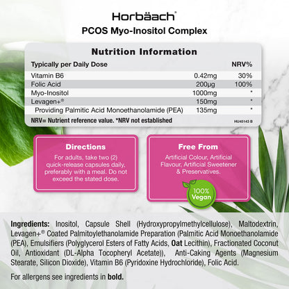 Inositol Supplement for PCOS | 120 Vegan Capsules | Myo-Inositol Complex with Folic Acid HorbäachBuy Supplements Australia