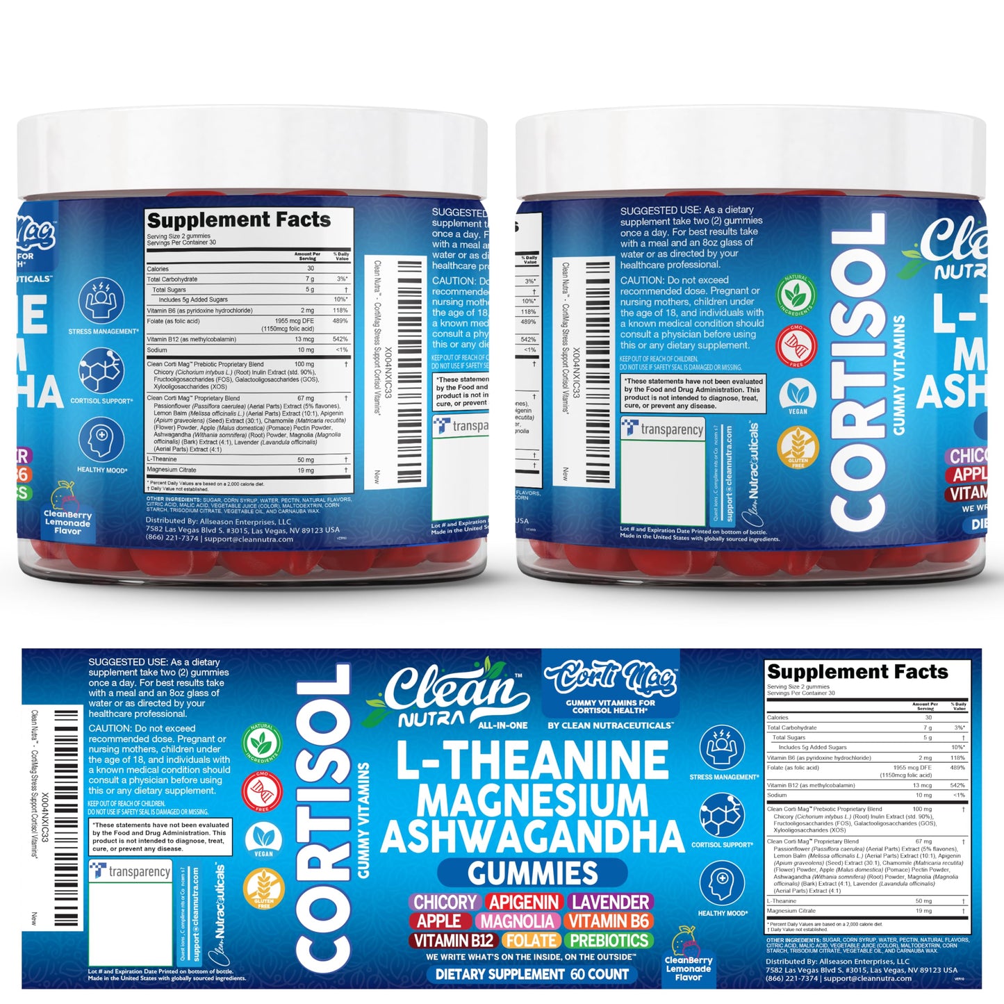 Clean Nutra Cortisol Supplement Gummies L-Theanine Magnesium Ashwagandha Apigenin Vitamin B6 Sleep and Calm Support Lavender Chicory Prebiotic Advanced Gummy Formula Clean NutraceuticalsBuy Supplements Australia