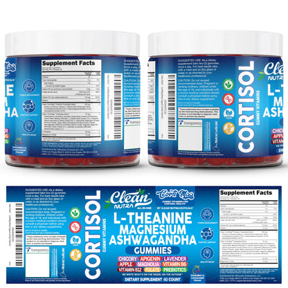 Clean Nutra Cortisol Supplement Gummies L-Theanine Magnesium Ashwagandha Apigenin Vitamin B6 Sleep and Calm Support Lavender Chicory Prebiotic Advanced Gummy Formula Clean NutraceuticalsBuy Supplements Australia