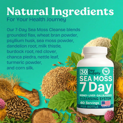 Atlantic Naturals Sea Moss Capsules – 7 Day Herbal Blend for Liver & Gallbladder Wellness – with Dandelion Root, Milk Thistle, Burdock Root, Red Clover & Chanca Piedra – 180 Count Sea Moss Capsules Atlantic NaturalsBuy Supplements Australia