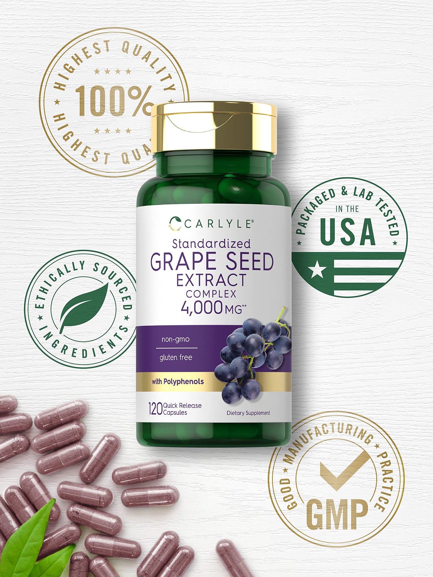 Carlyle Grape Seed Extract 4,000mg | 120 Quick Release Capsules | Standardized Extract CarlyleBuy Supplements Australia