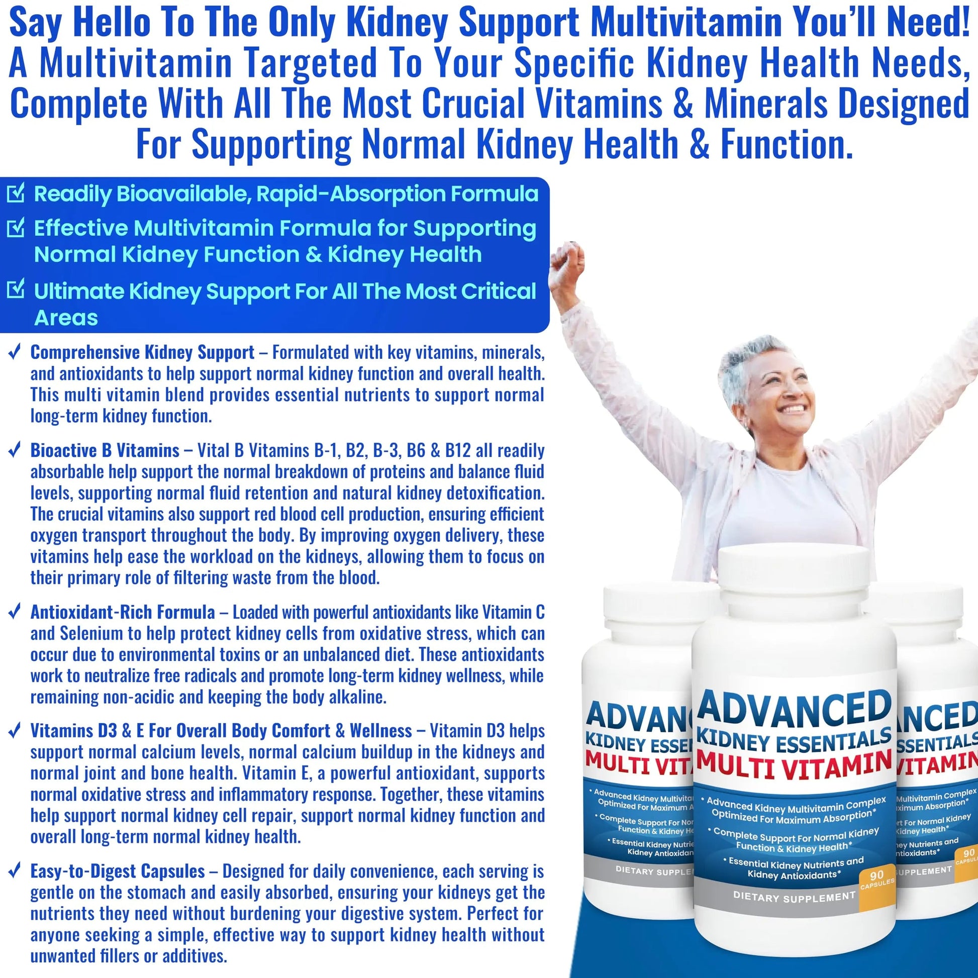 Advanced Kidney Essentials Multivitamin. Kidney Support Supplement for Complete Kidney Health. Kidney Health Supplement Kidney Restore