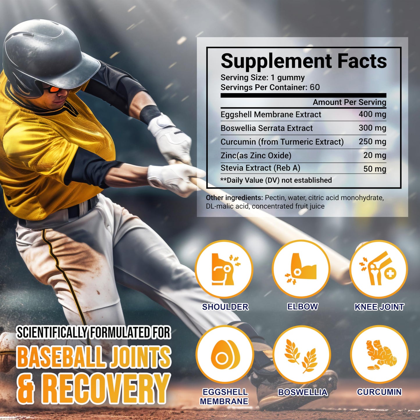 MYRELI Eggshell Membrane 400mg, Boswellia 300mg, Curcumin 250mg & Zinc 20mg Gummies - Baseball Athlete Joint Support, Flexibility, Recovery, Antioxidant, Energy, Endurance - Vegan, Non-GMO, 60 Gummies MYRELIBuy Supplements Australia