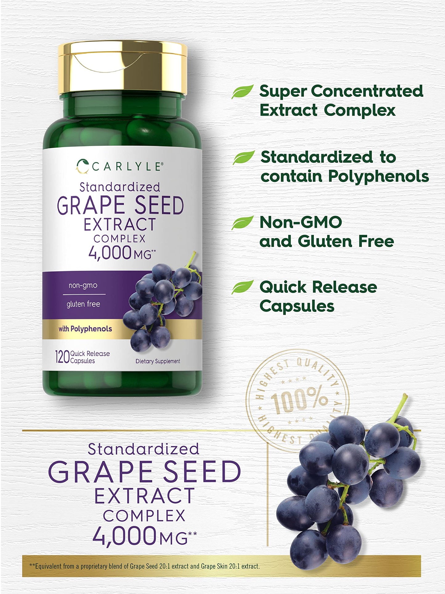 Carlyle Grape Seed Extract 4,000mg | 120 Quick Release Capsules | Standardized Extract CarlyleBuy Supplements Australia