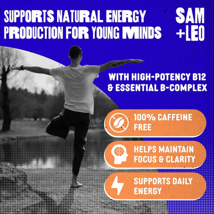 SAM+LEO Vitamin B Complex Gummies with Biotin for Kids & Teens - Caffeine-Free Focus & Energy Support Supplement Gummies | SAM+LEOBuy Supplements Australia