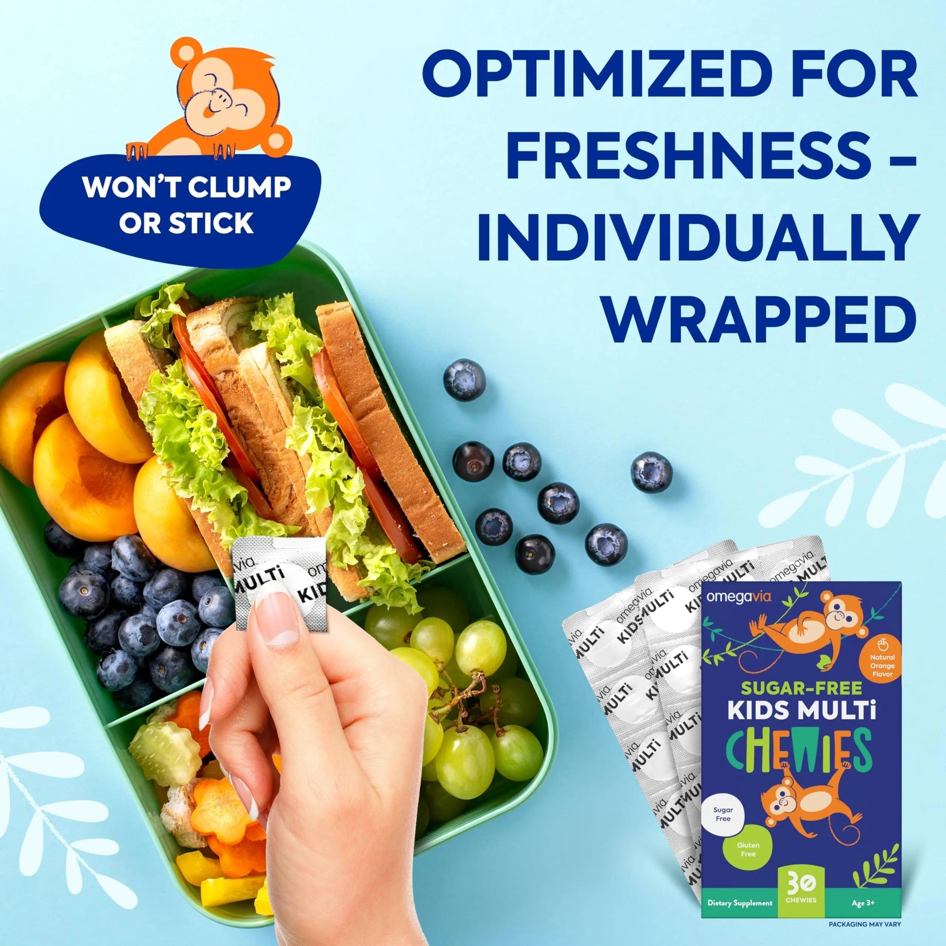 OmegaVia Sugar Free Kids Multivitamin Chewies - Daily Chewable Gummy Vitamins for Kids 3+ OmegaVia