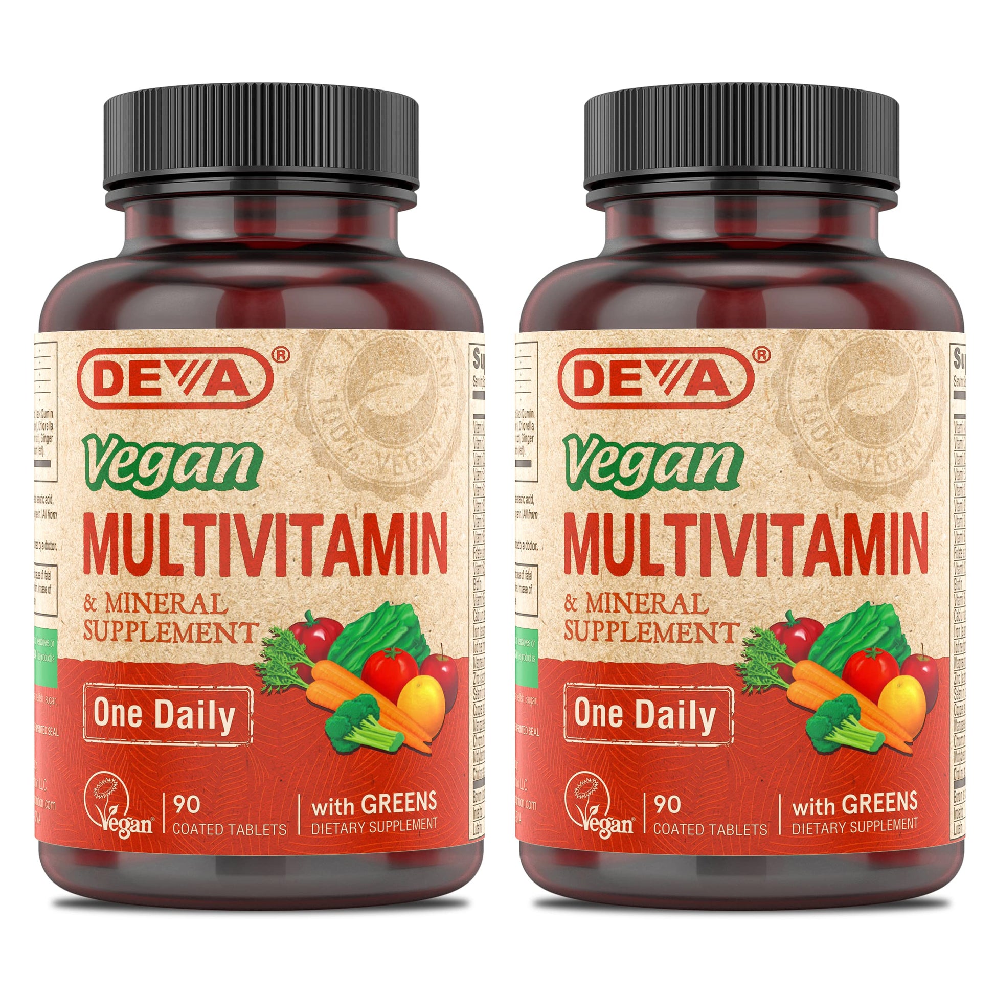 DEVA Vegan Multivitamin & Mineral Supplement with Iron 2-Pack, Spirulina, Chlorella, Ashwagandha, Broccoli & More, 90 Coated Tablets Each DEVABuy Supplements Australia