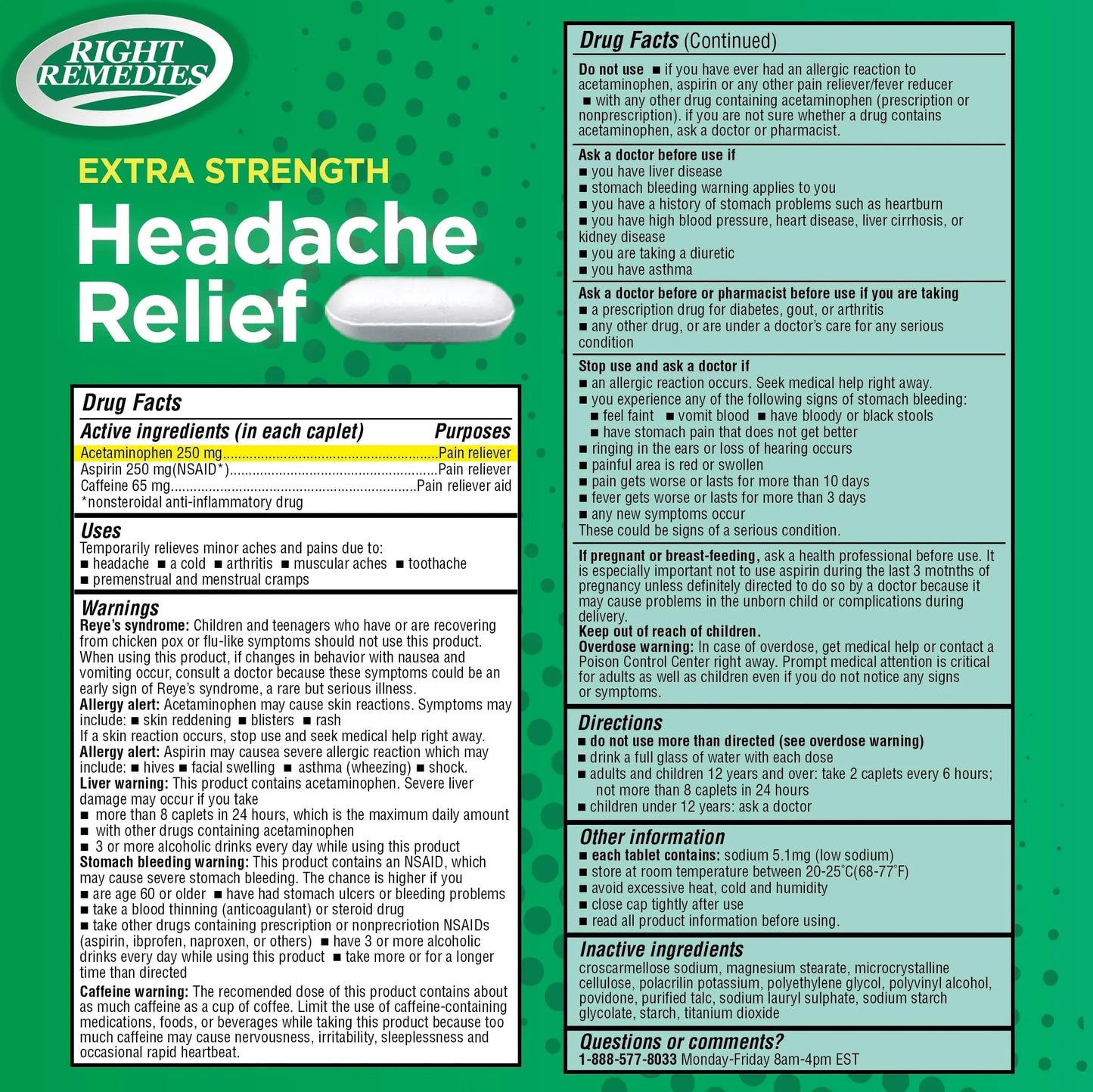 RIGHT REMEDIES Extra Strength Headache Relief with Acetaminophen, Aspirin (NSAID) & Caffeine, (300 caplets), Back & Body Pain Relief, Compare to The Active Ingredients in Excedrin® Extra Strength RIGHT REMEDIESBuy Supplements Australia