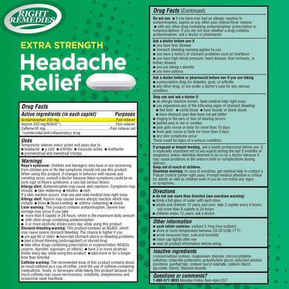 RIGHT REMEDIES Extra Strength Headache Relief with Acetaminophen, Aspirin (NSAID) & Caffeine, (300 caplets), Back & Body Pain Relief, Compare to The Active Ingredients in Excedrin® Extra Strength RIGHT REMEDIESBuy Supplements Australia