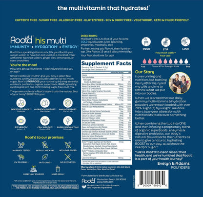Root'd Multivitamin Powder for Men - 24 Vitamins & Minerals with 3X Electrolytes, 9 Organic Superfoods, Probiotics & Enzymes Root'd