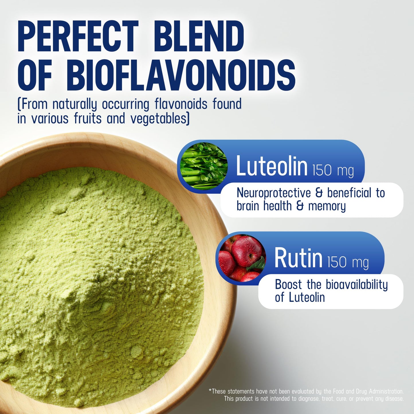 Lutimax Luteolin Complex Powder Brain Supplement with Rutin - Nootropic Brain Supplements for Memory and Focus to Improve Brain Health - Antioxidant Supplement for Immune Support - 100 Servings Solo LutiBuy Supplements Australia