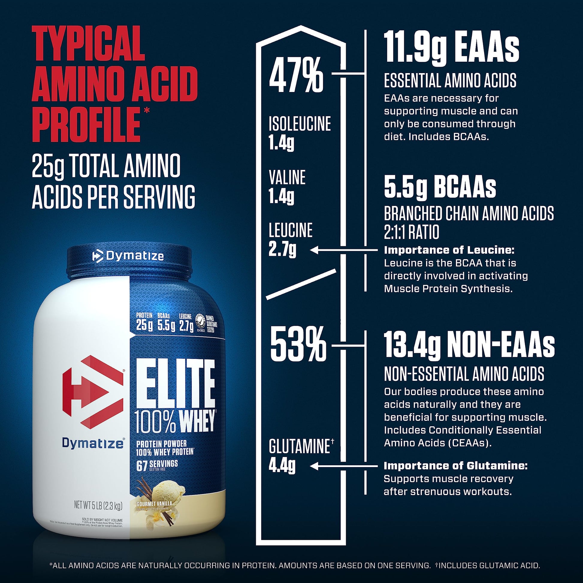 Dymatize Elite 100% Whey Protein Powder, 25g Protein, 5.5g BCAAs & 2.7g L-Leucine DymatizeBuy Supplements Australia