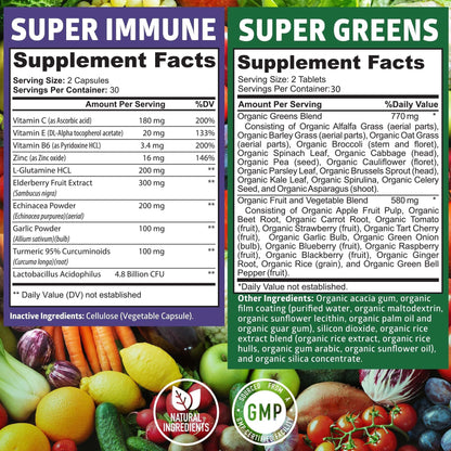 N1N Premium Organic Super Fruits & Veggies + Immune Support [38 Powerful Ingredients], Natural Super Greens Supplement with Alfalfa, Vitamins & Minerals, Zinc, Turmeric and Probiotic, 120 Caps Number One NutritionBuy Supplements Australia
