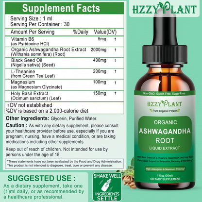 Organic Ashwagandha Drops,High Absorption Ashwagandha Extract Tincture for Stress Relief,Relaxation,Cortisol Support,Ashwagandha for Women & Men with Magnesium,L Theanine,Black Seed Oil,Vegan,Non-GMO HZZYPLANTBuy Supplements Australia