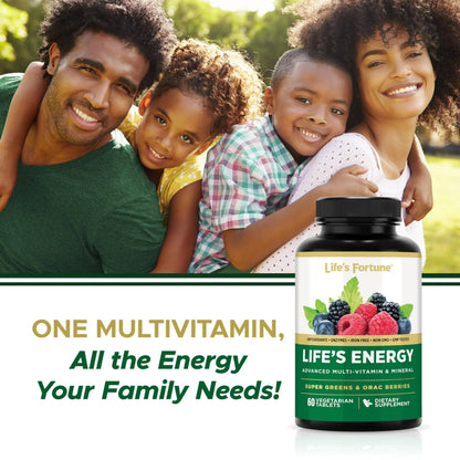 Life's Energy Advanced Daily Multivitamin for Men & Women, Energy and Immune Support Supplement with Super Greens, Antioxidants, Enzymes Life's Fortune
