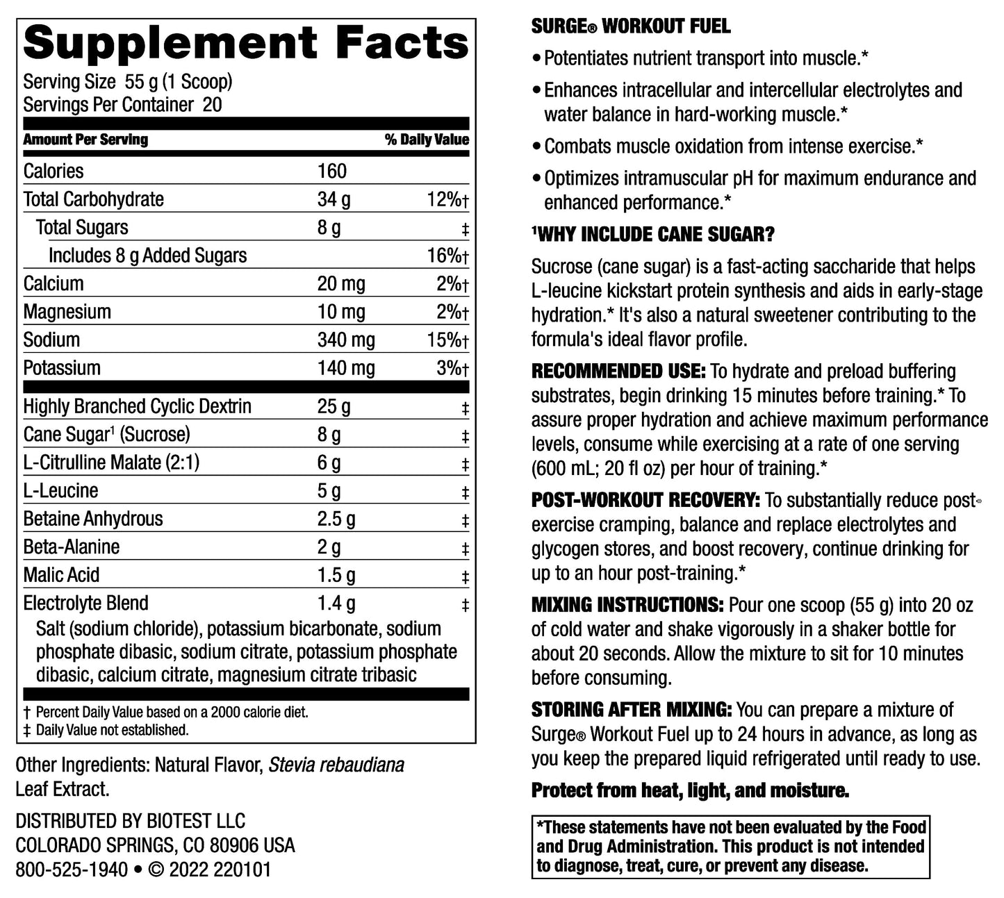 Biotest Surge Workout Nutrition - 25 g Highly Branched Cyclic Dextrin, 6.5 g Citrulline BiotestBuy Supplements Australia