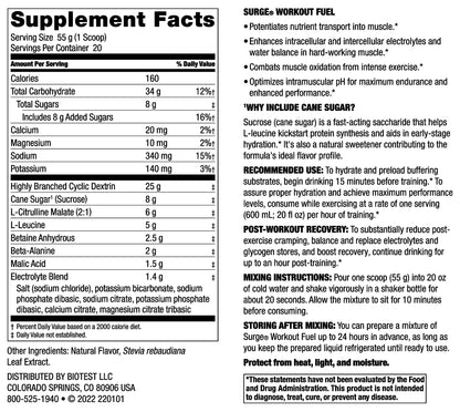Biotest Surge Workout Nutrition - 25 g Highly Branched Cyclic Dextrin, 6.5 g Citrulline BiotestBuy Supplements Australia