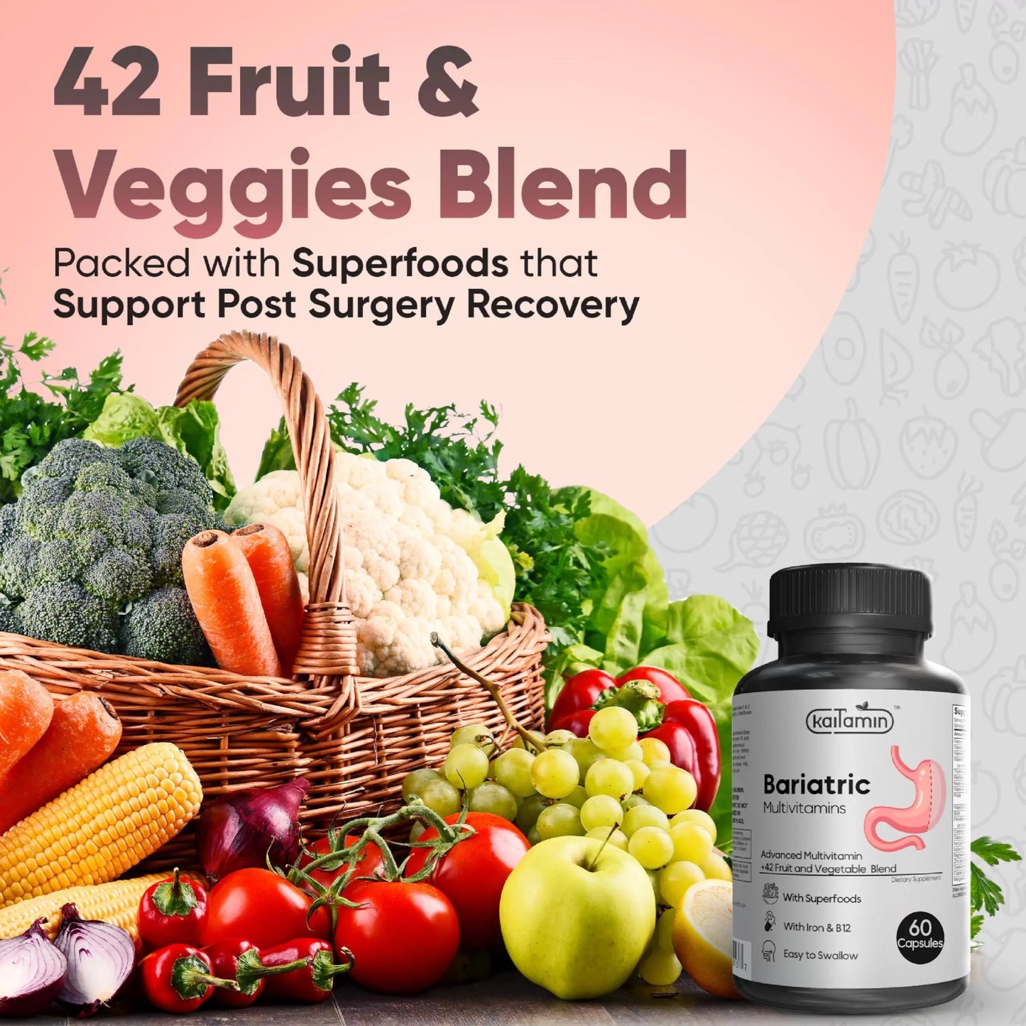 Bariatric Multivitamin with Iron - Easy-to-Swallow Capsule for Post Bariatric Surgery - Post Sleeve and Post Bypass KaitaminBuy Supplements Australia