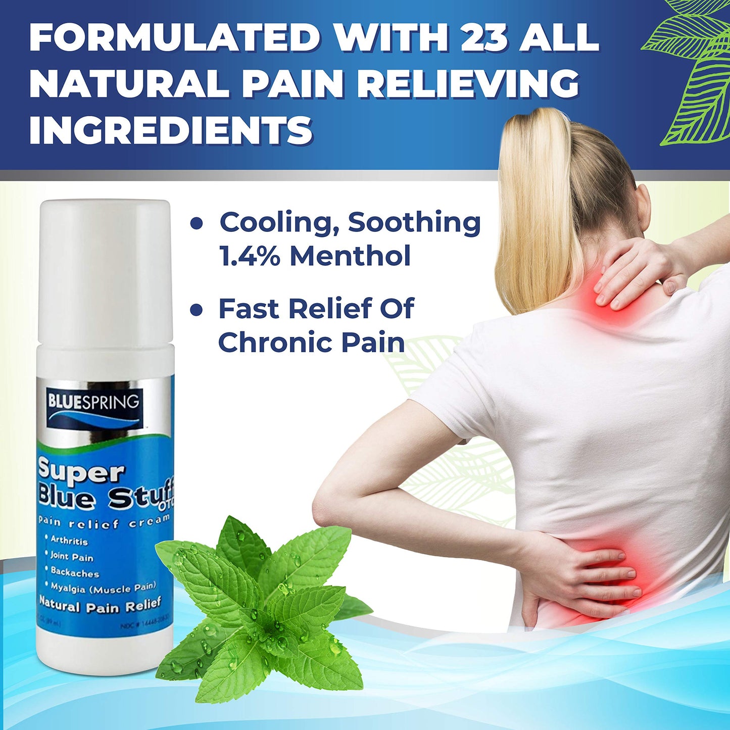 Super Blue Stuff Natural Pain Relief roll on with Emu Oil by BlueSpring- Pain relief rub Anti Inflammatory Analgesic Cream for Back, Knee, Joint, Muscle, Arthritis, and neck Pain Relief- 3 Oz roll-on. Emu TherapyBuy Supplements Australia