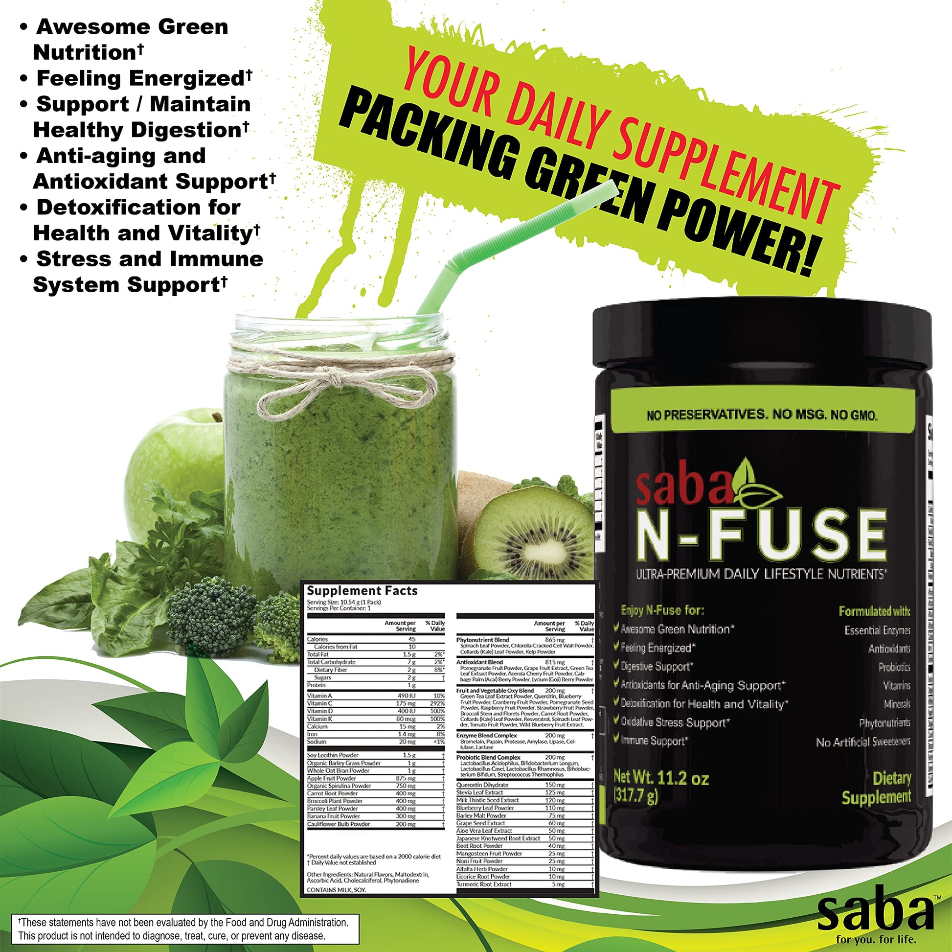 Saba N-Fuse-Whole Food Daily Nutrition,-Phytonutrients, Pre and Probiotics, Enzymes SabaBuy Supplements Australia