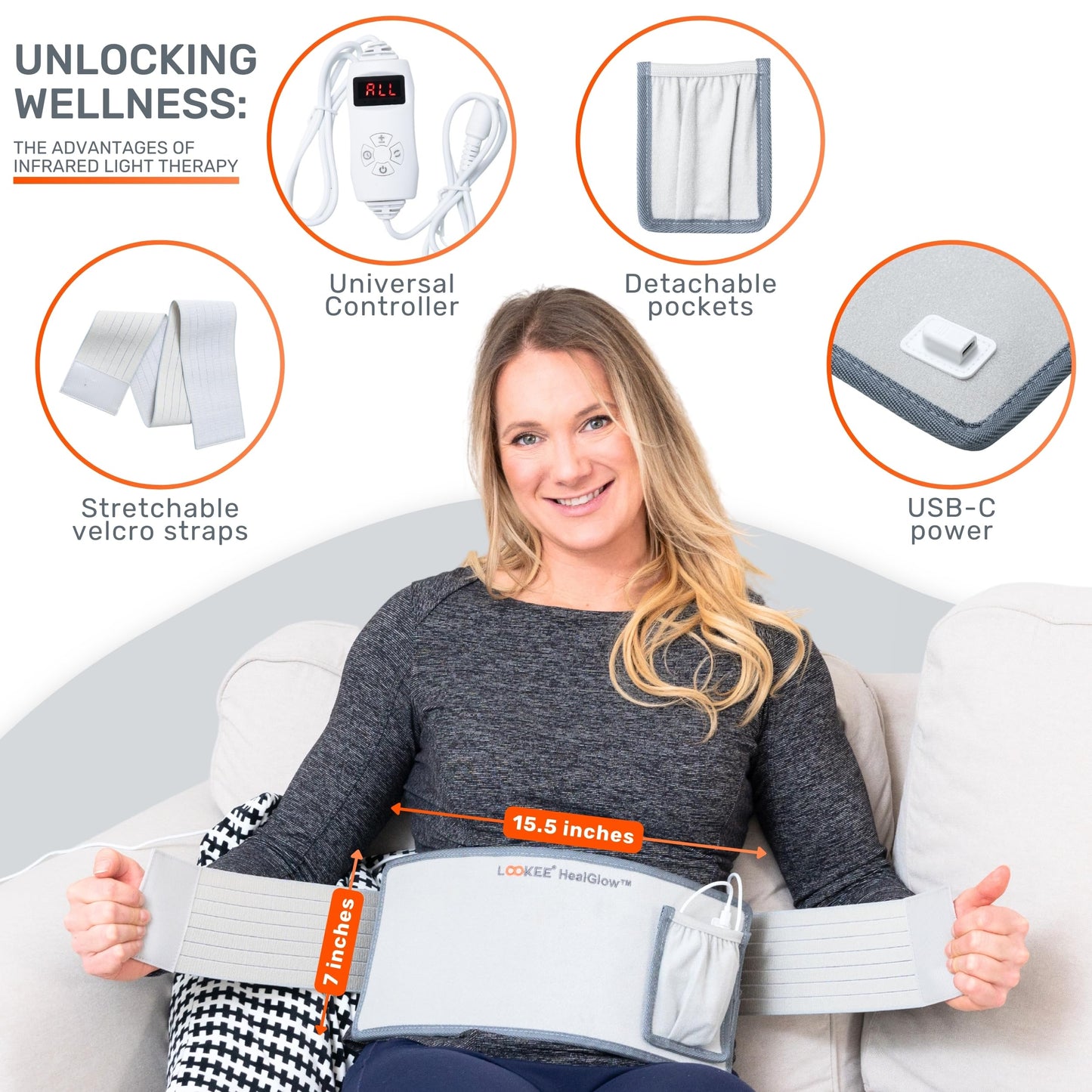LOOKEE HealGlow Pro Medical Infrared & Red-Light Therapy Belt - LED Technology - 60W Powerful LOOKEEBuy Supplements Australia