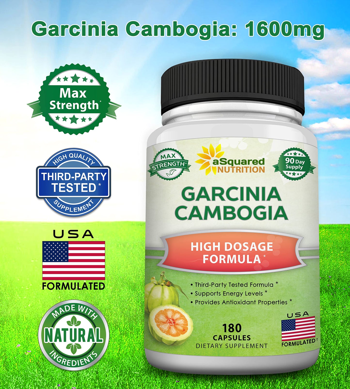 aSquared Nutrition Garcinia Cambogia 1600mg-180 Capsules-Natural Pure Extract Pills aSquared NutritionBuy Supplements Australia