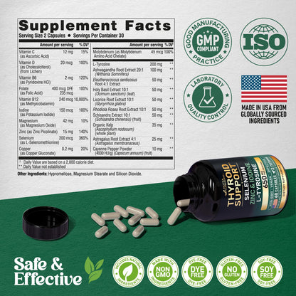 Thyroid Support for Women - Selenium 200 mcg | Astragalus | Zinc & Iodine | L-Tyrosine | Adaptogen Herbs - 21-in-1 Antioxidant & Immune Support - Made in USA - Vegan, Non-GMO, Lab Tested - 60 Capsules NUTRAHARMONYBuy Supplements Australia